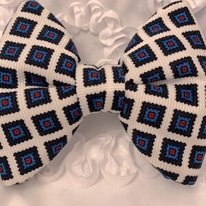Vintage Silk Clip On Bow Tie Blue White Blues Cranberry Classic Timeless